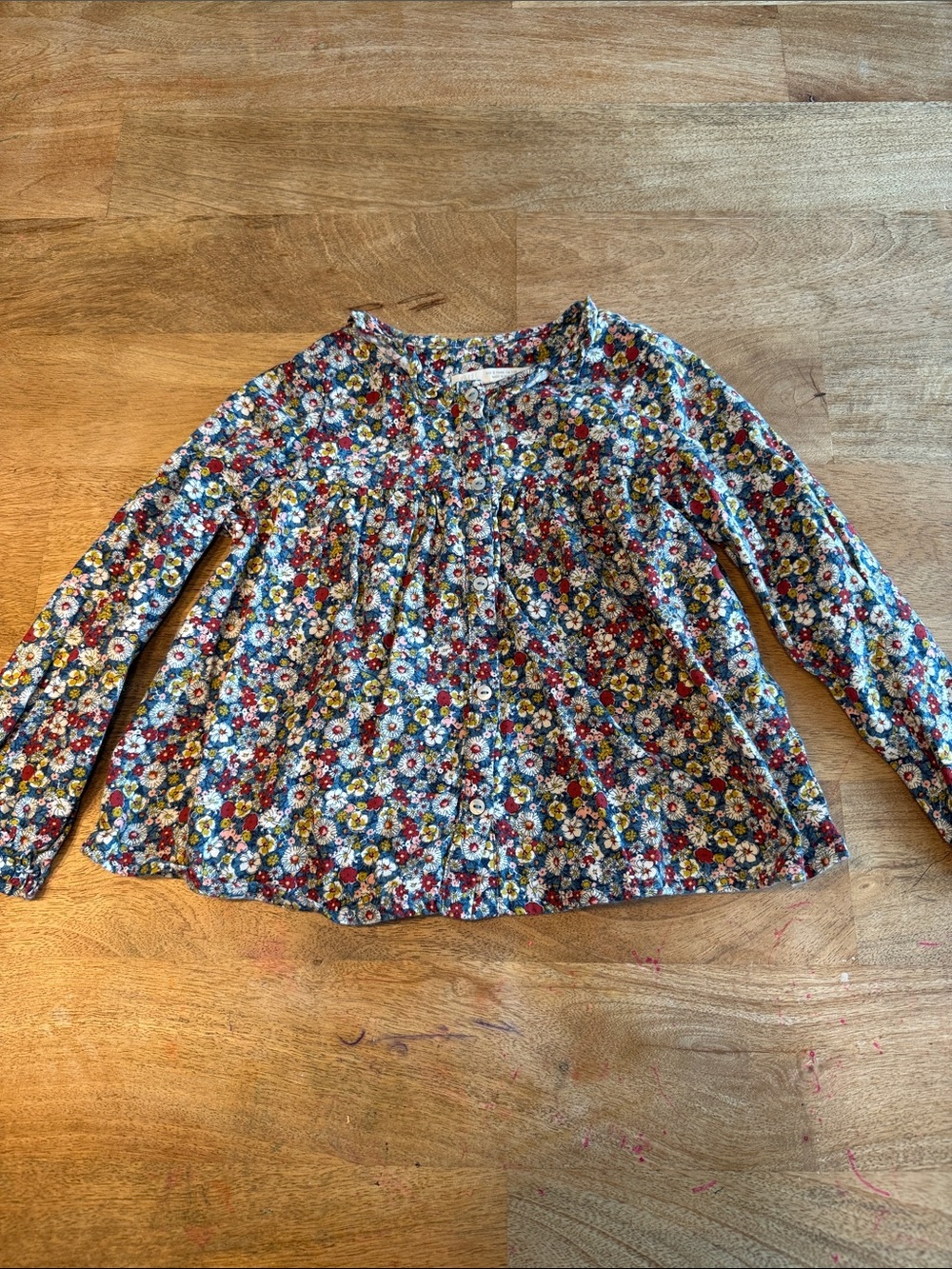 Zara Girls Floral Long-Sleeve Top - Blue, Red, Yellow, Cream